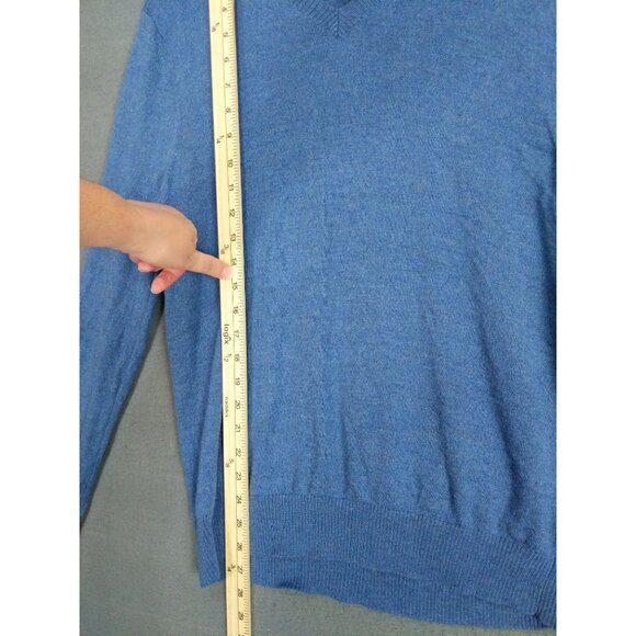 BANANA REPUBLIC Mens SZ L 100% Extra‎ Fine Merino Wool Baby Blue Knit V-Neck - Picture 4 of 8